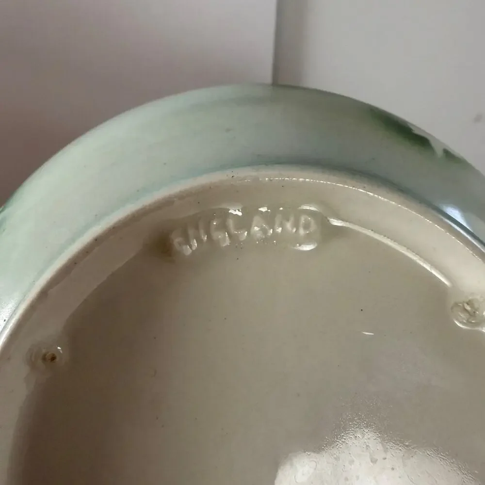 Antique English Fine Porcelain Rose Bowl Vase Wire Mesh Flower Frog Lid England